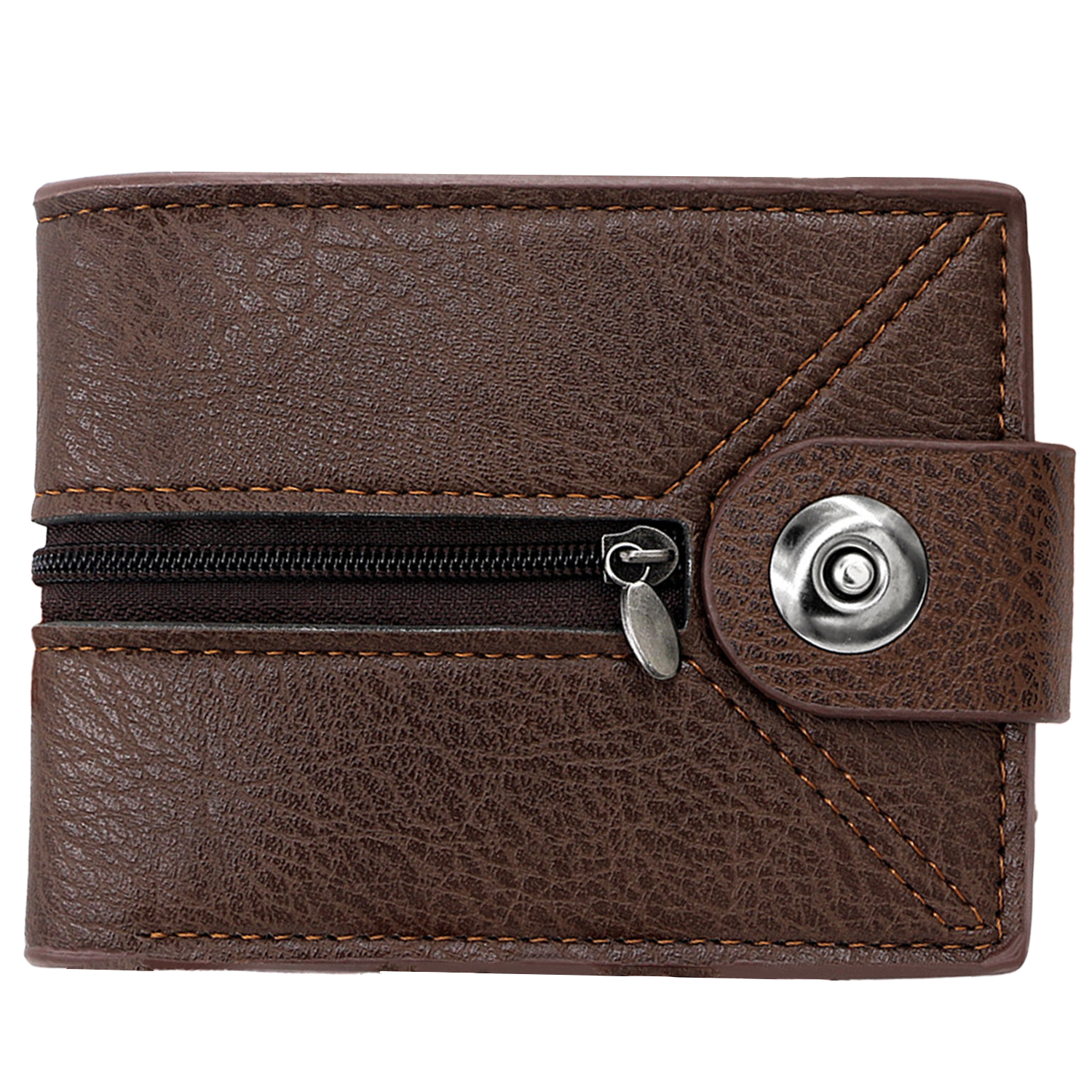 PU Magnetic Buckle Bifold Wallet w/ Zipper 2