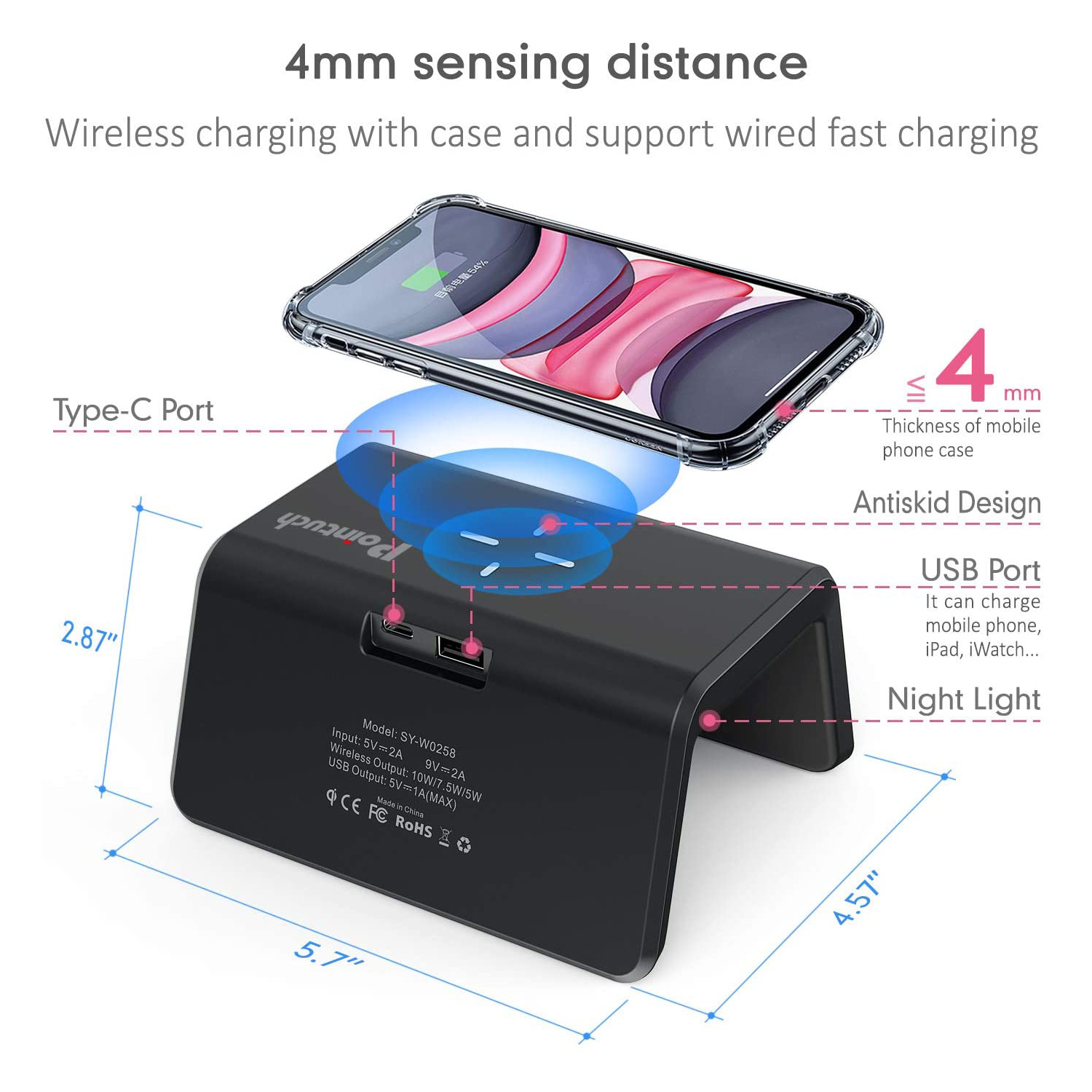 Digital Alarm Clock With Qi Certified 10W Wireless Charger A 14