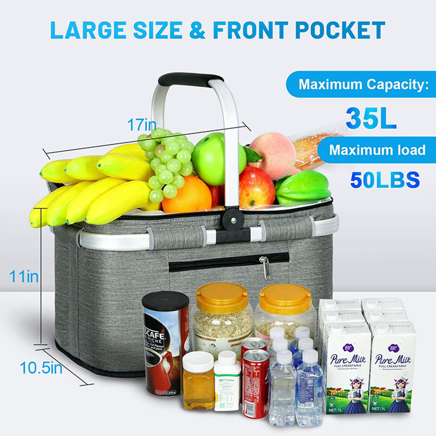 Large Capacity Waterproof Insulated Foldable Picnic Basket 2
