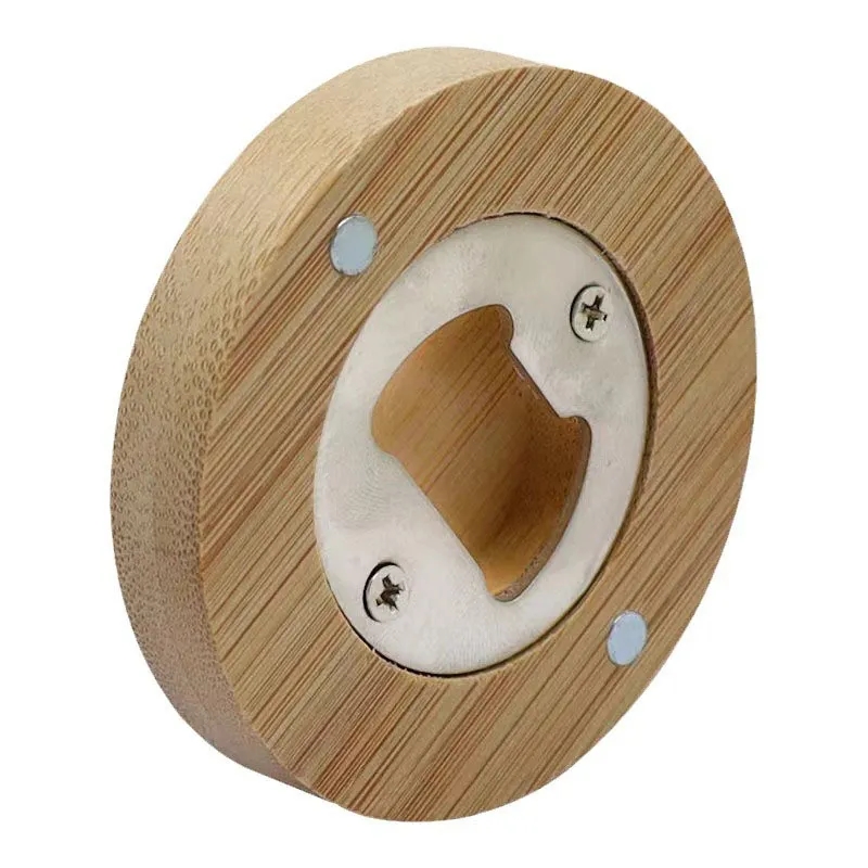 Round Wooden Magnet Bottle Opener 3
