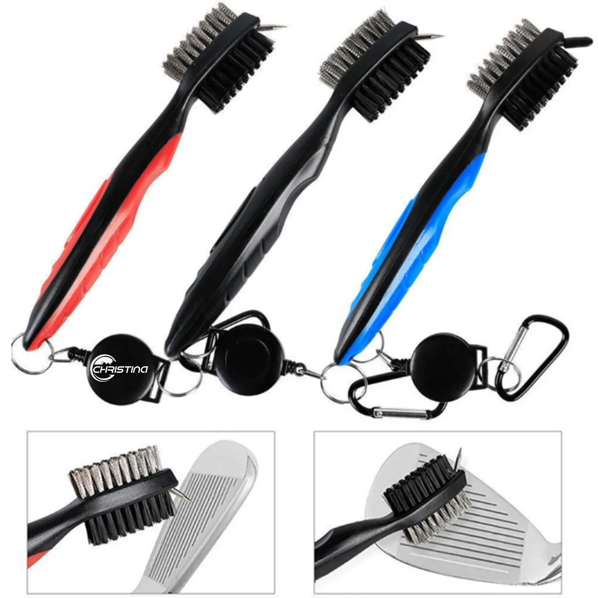 Premium Golf Club Brush With Retractable Cord And Cap 3