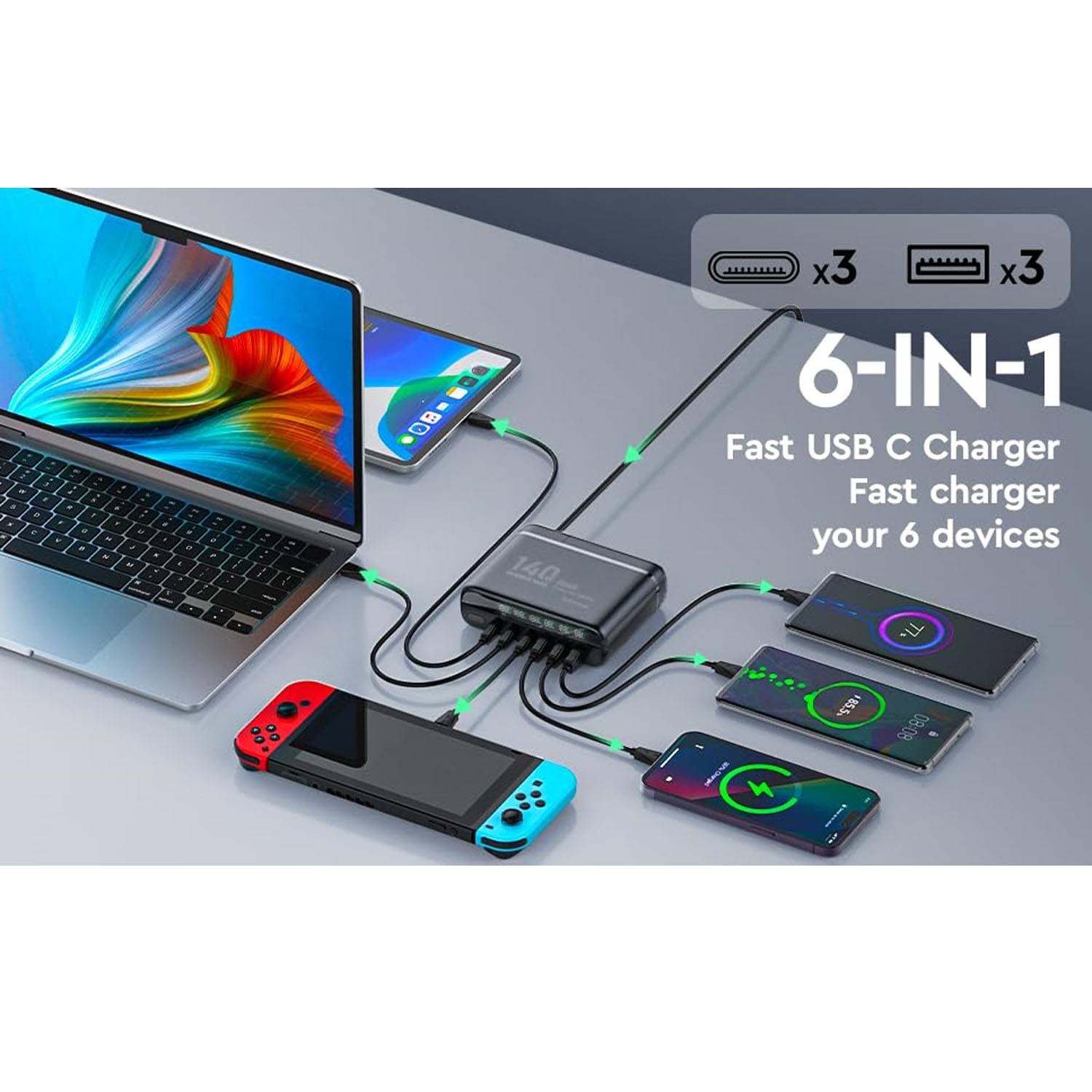 140w Gallium Nitride Multi-Port Super Fast Charger 6