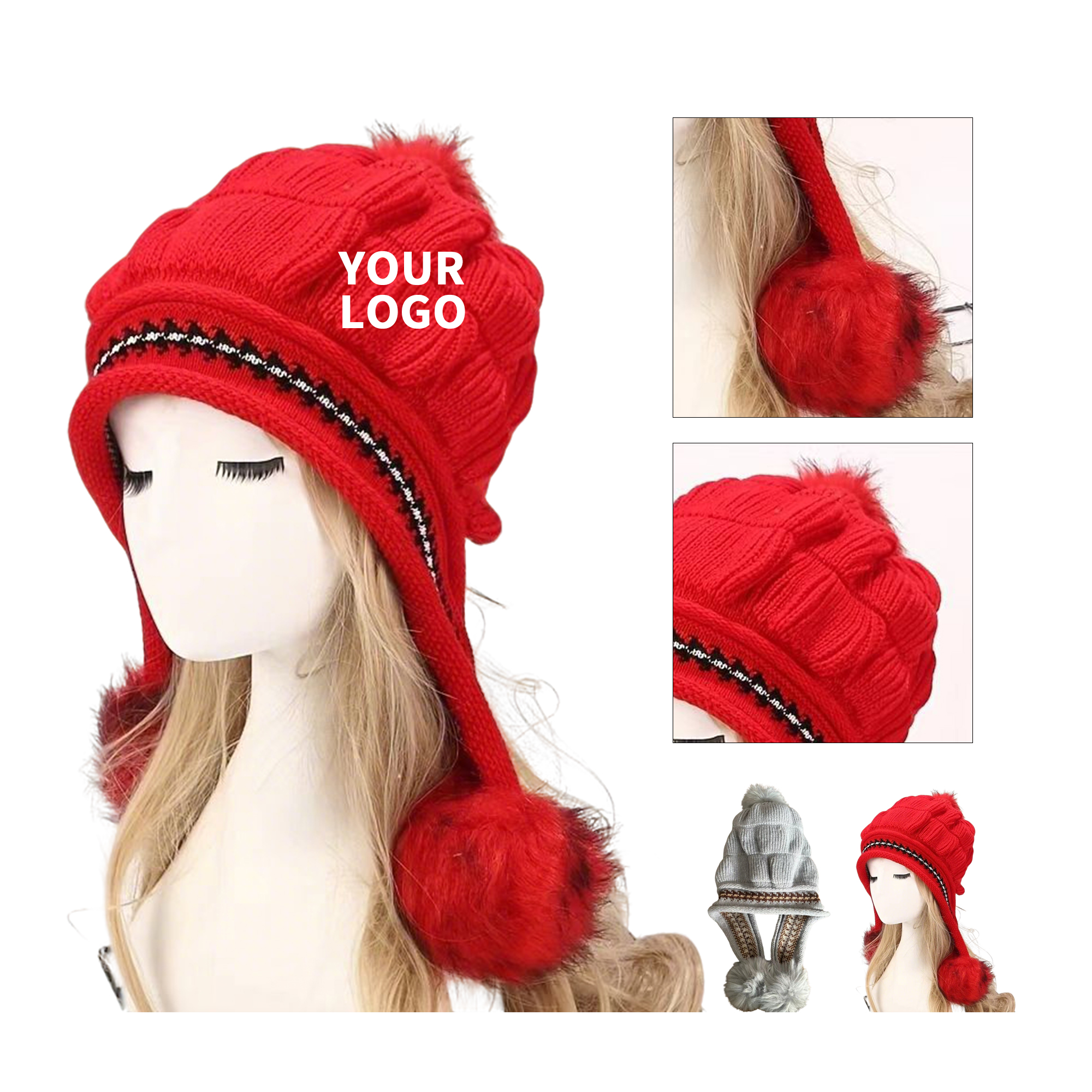 Knitted Beanie Pom Hat 11.9 x 8.7" 1