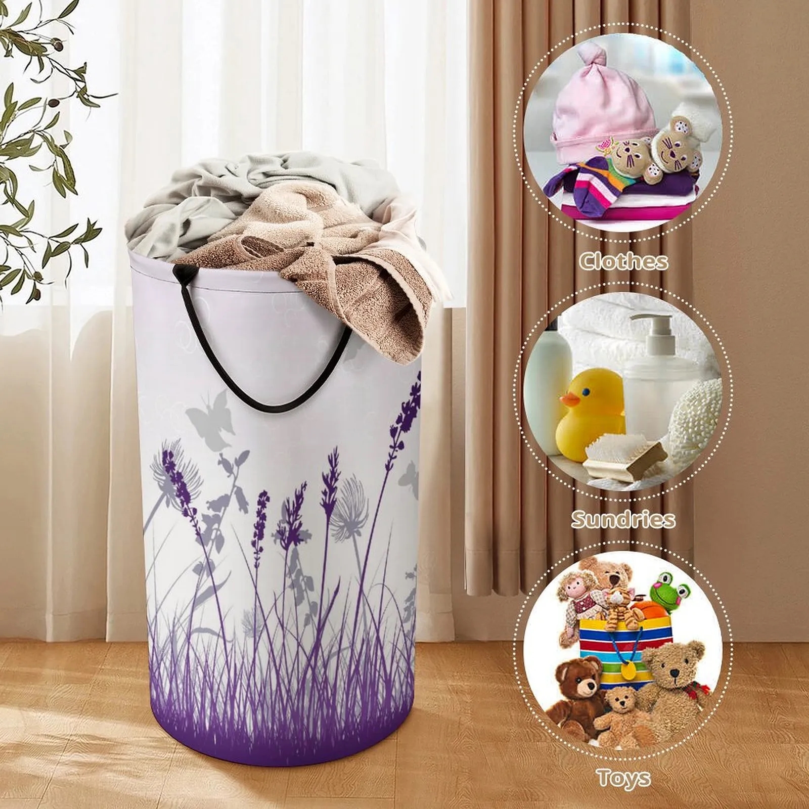 Foldable Polyester Laundry Hamper with Handles 2