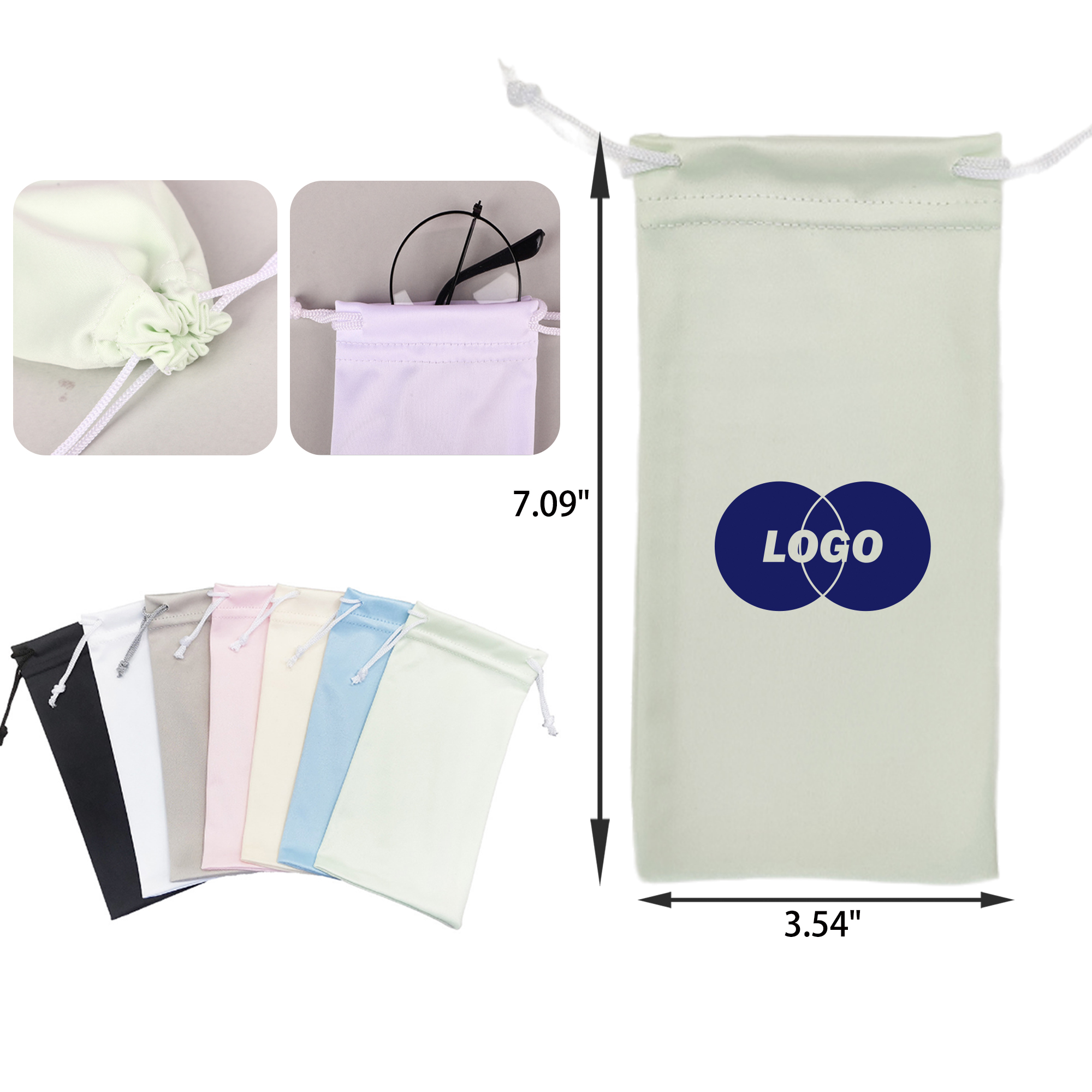 MOQ 50 PCS Stylish Microfiber Drawstring Eyeglasses Bag 5