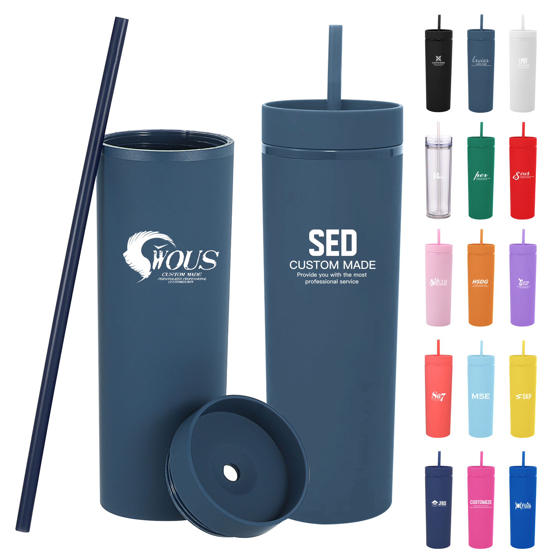 Double-layered Plastic Straight Cup With Straw 1