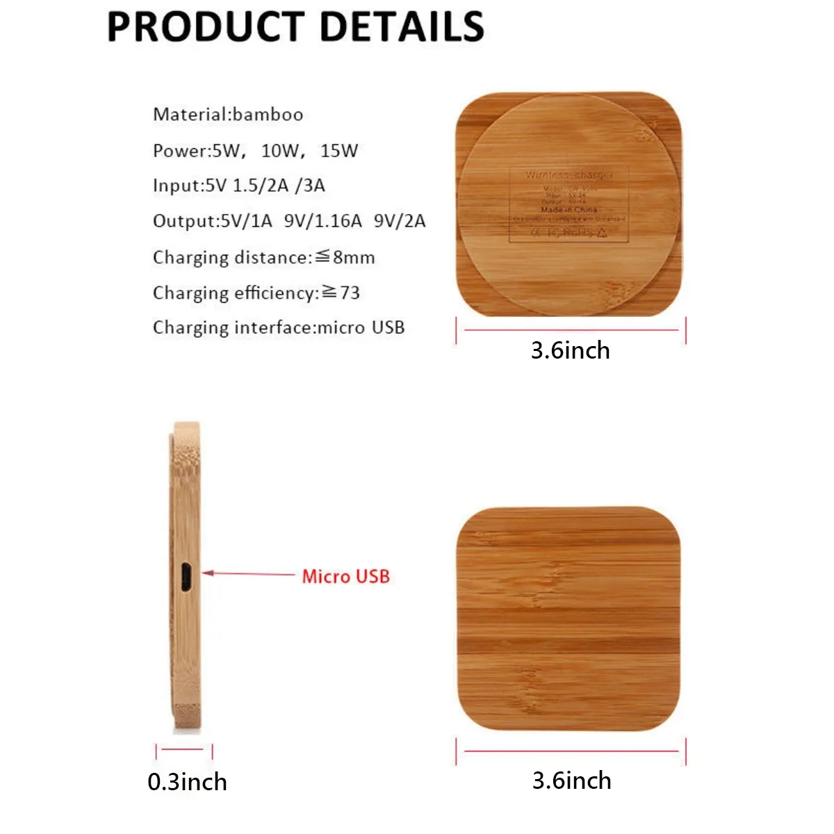 15W Wooden Fast Charger, Portable Charging Pad For Home Use 3