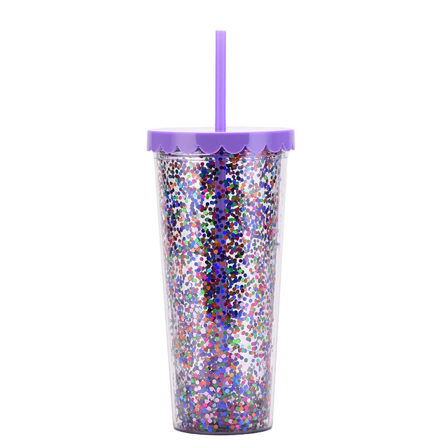 24oz Double Wall Plastic Glitter Tumbler w/ Straw 3