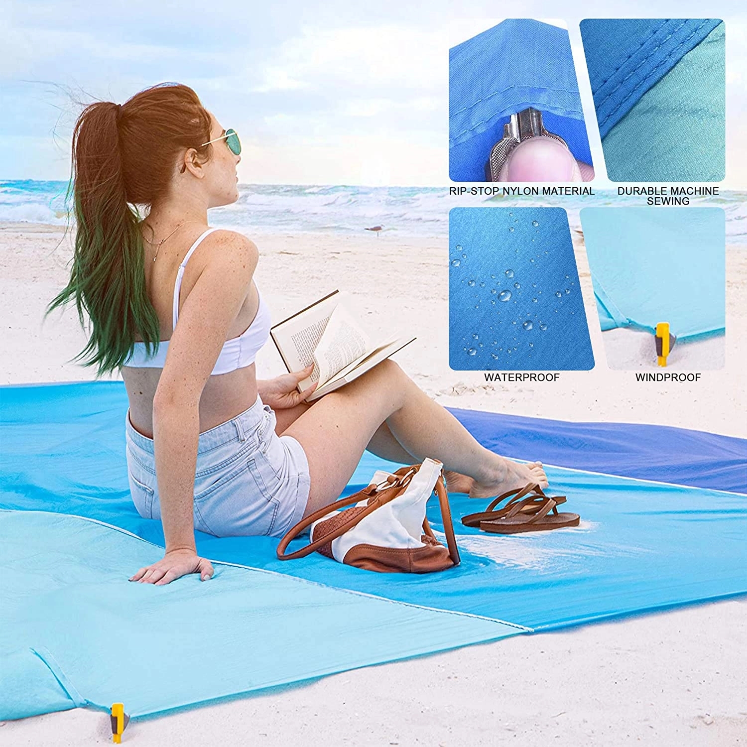 Sandproof Beach Waterproof Picnic Blanket Compact 3