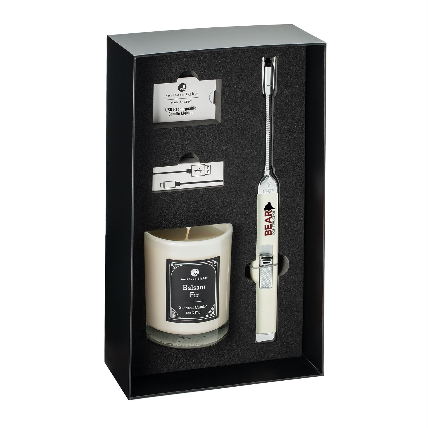 Zippo® Champagne Rechargeable Candle Lighter & 8 oz Balsam Fir Candle Gift Set 6