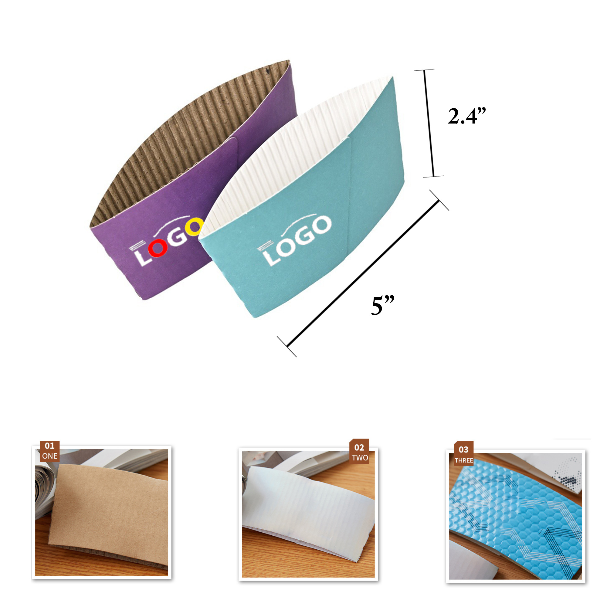 MOQ250 Corrugated Cup Sleeves For Hot Cold Drinks 2