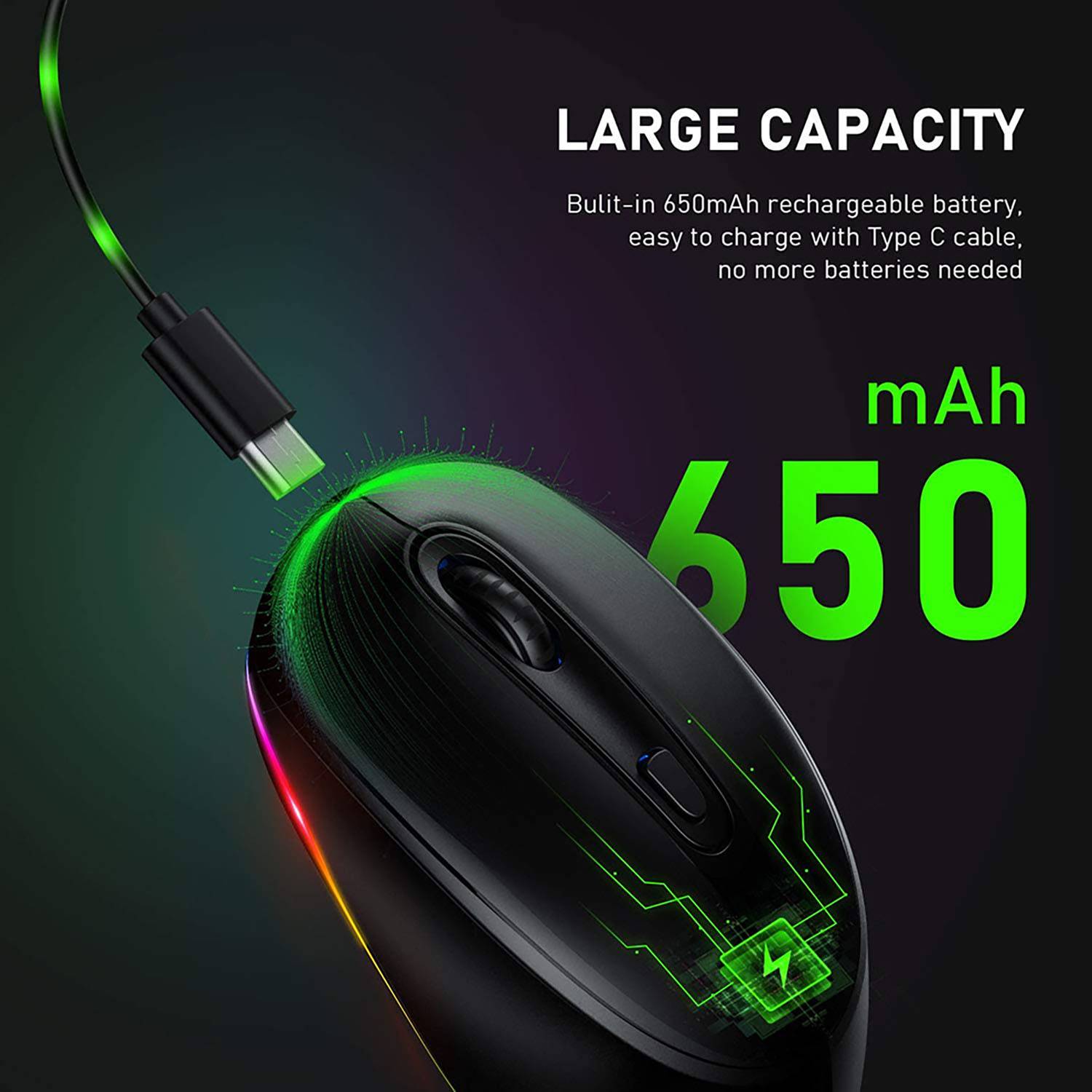 Rechargeable Colorful LED Lights Wireless Silent Mouse 17