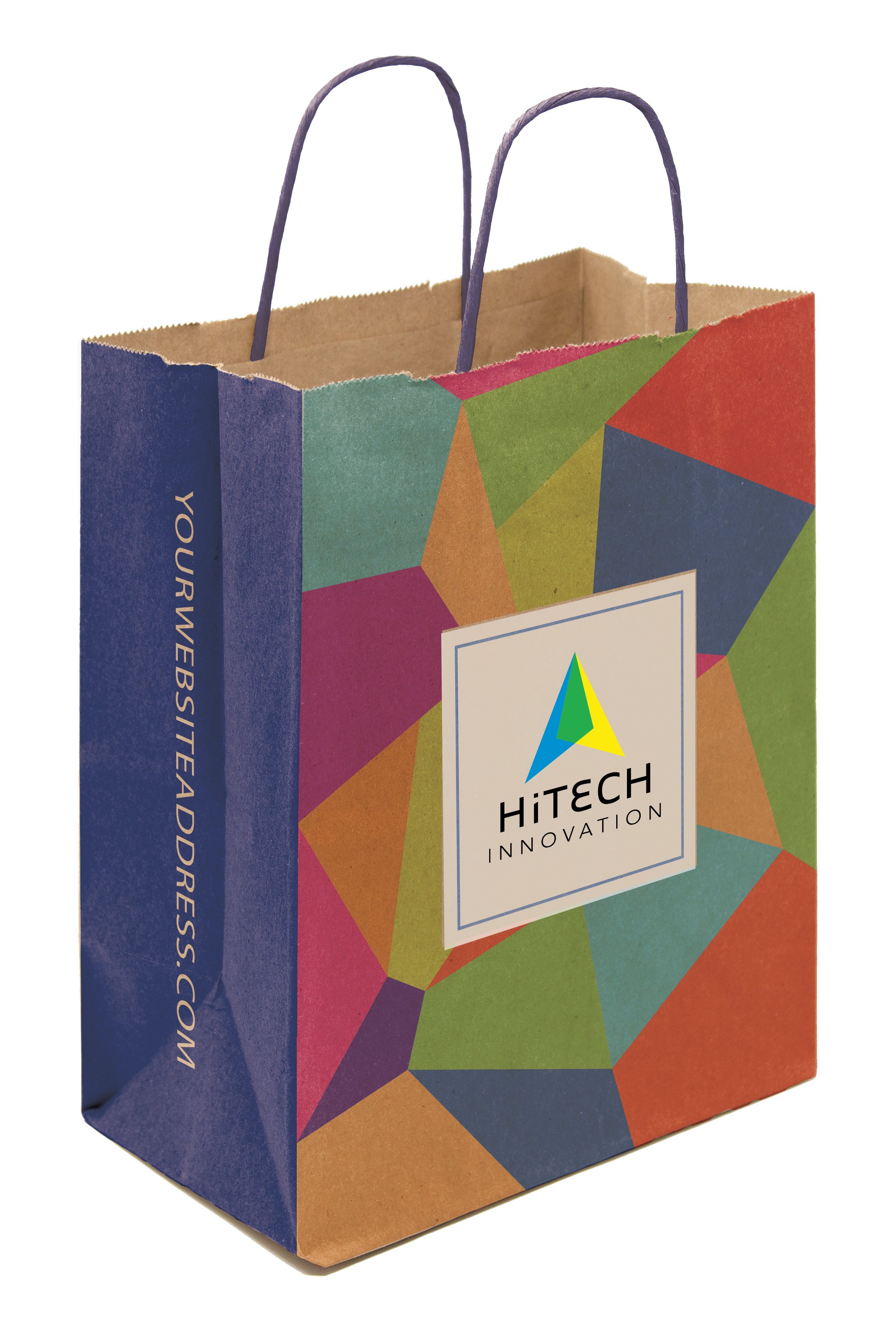 Multi-Sided Full Color Natural Shopper Paper Bag - Blue Handle (8.25 x 10.25 x 5)