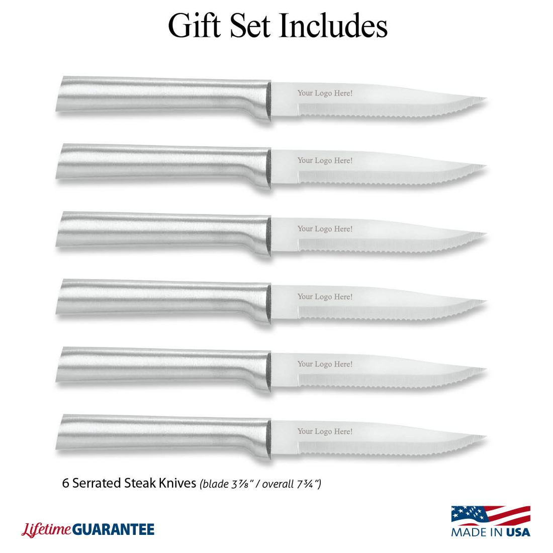 Six Serrated Steak Knives Gift Set w/Silver Handle 5