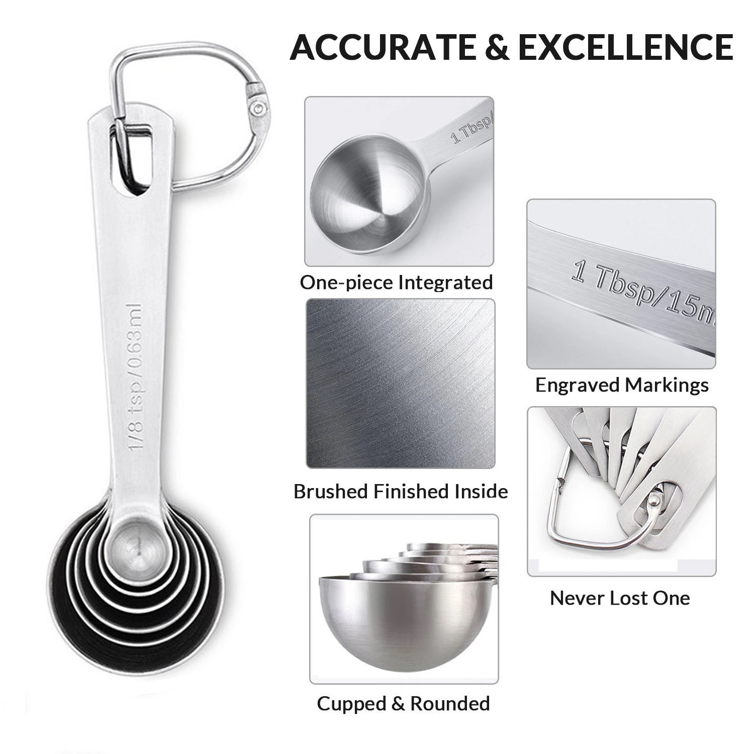 Stainless Steel Measuring Spoons, Set of 6 3
