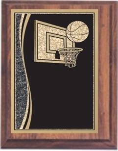 6" x 8" Cherry Finish Plaque with a Basketball Designer Plate 1