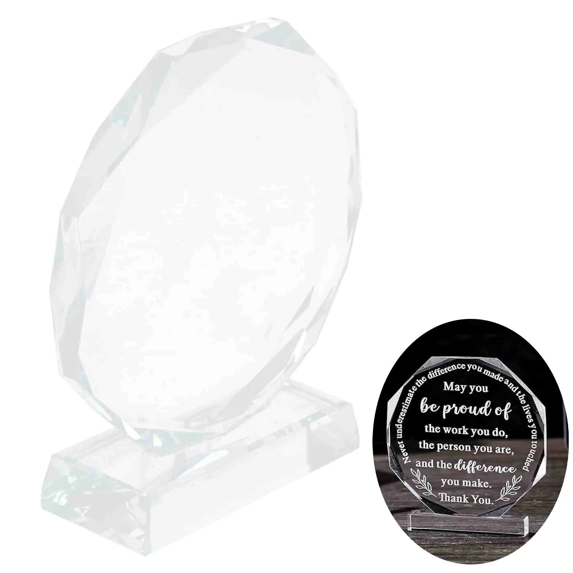 Optical Crystal Award Plaque Gem-Cut Circle With Base