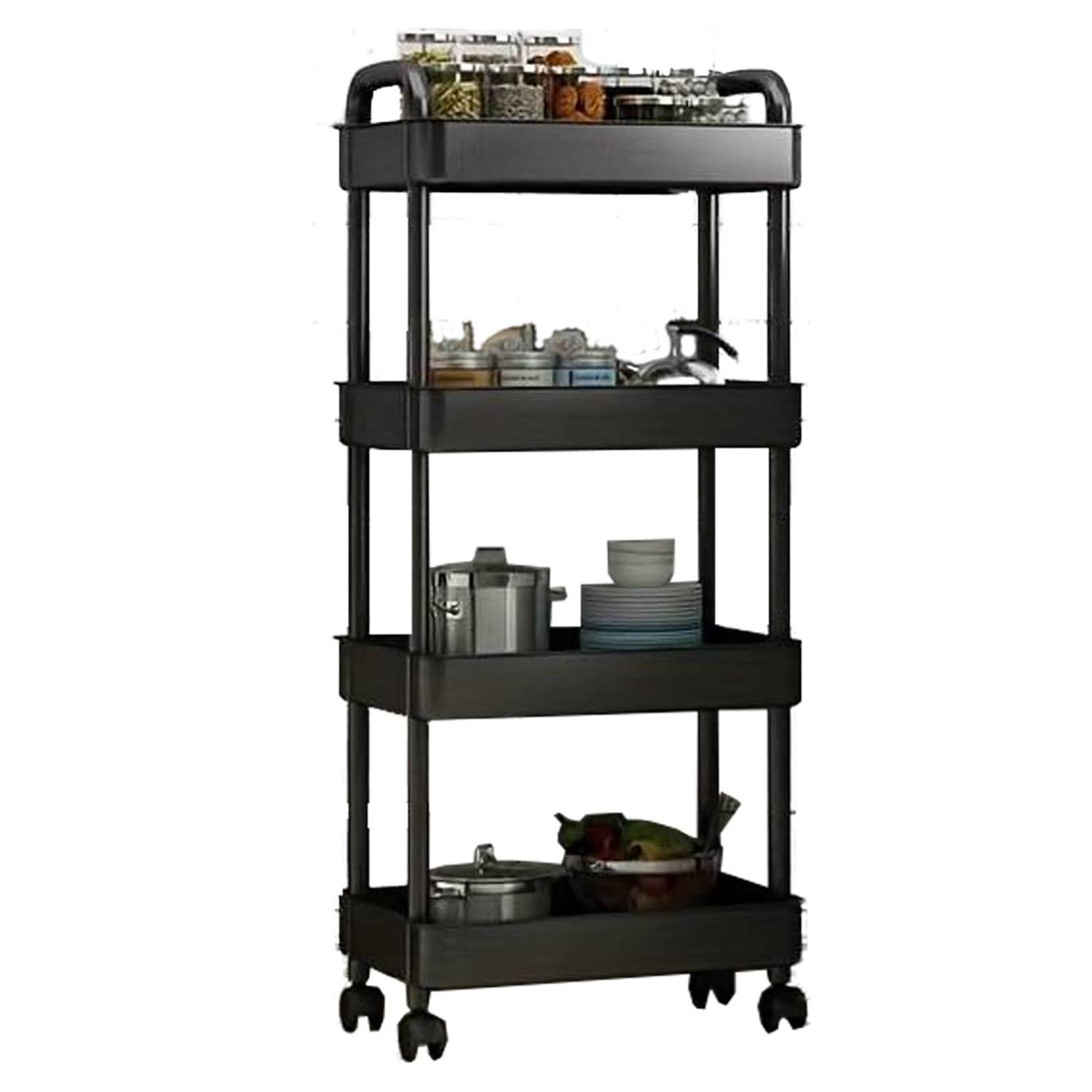 4-Tier Plastic Rolling Utility Cart W/ Handle 5