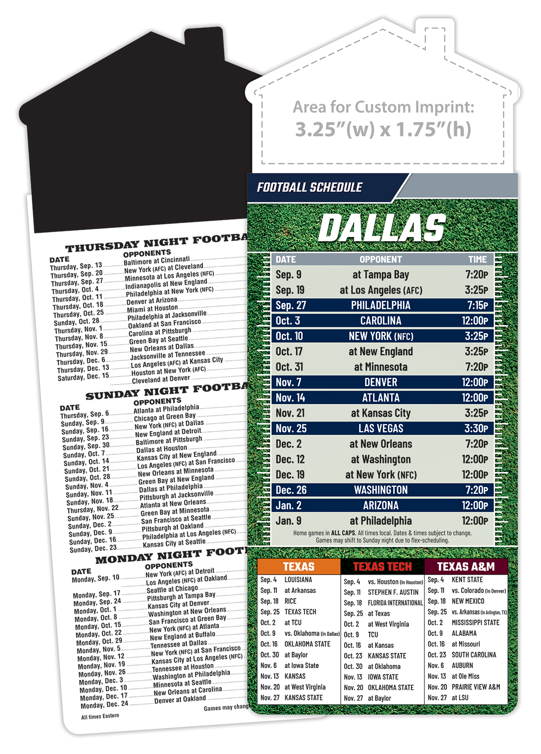 Magna-Card House Shape Magnet Football Schedules (3.5x9)