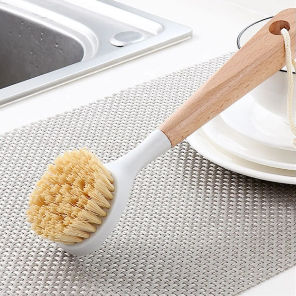 Wood Handle Dish Brush With Non Scratch Bristles 2