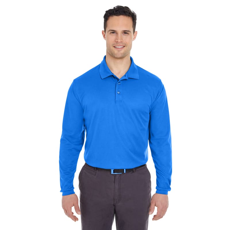 UltraClub Adult Cool & Dry Long-Sleeve Mesh Piqué Polo 5