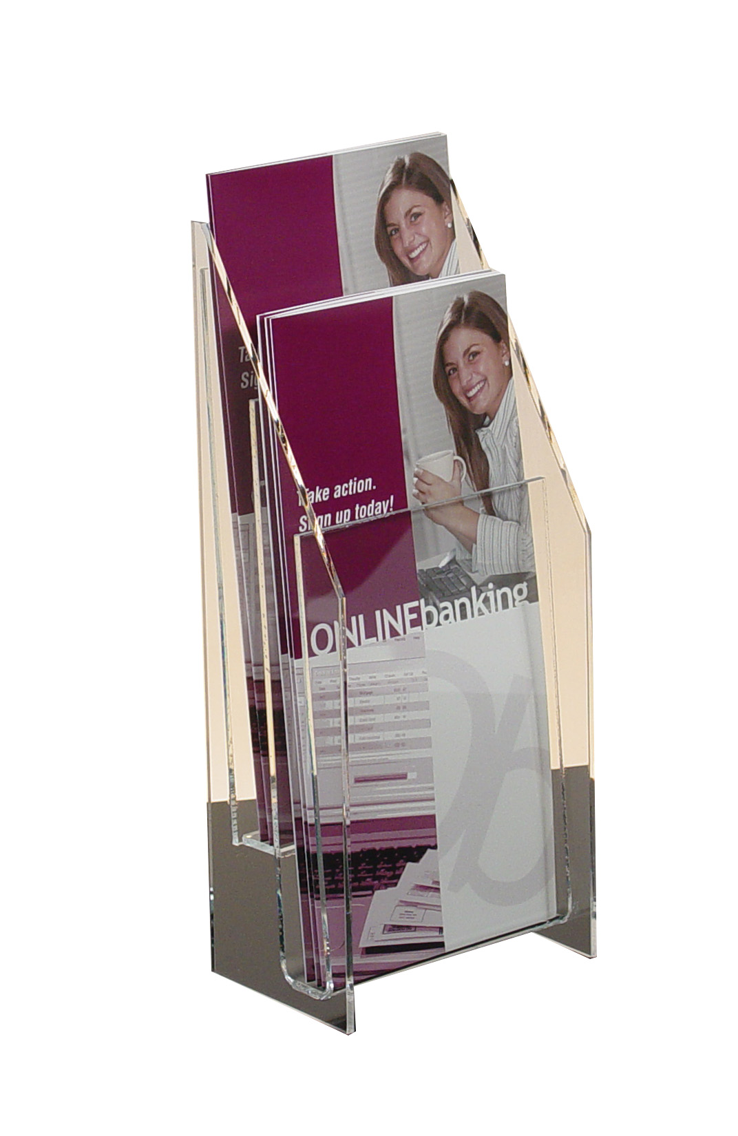 Countertop Brochure Holder All Clear 2-tier 2 pockets for 4"