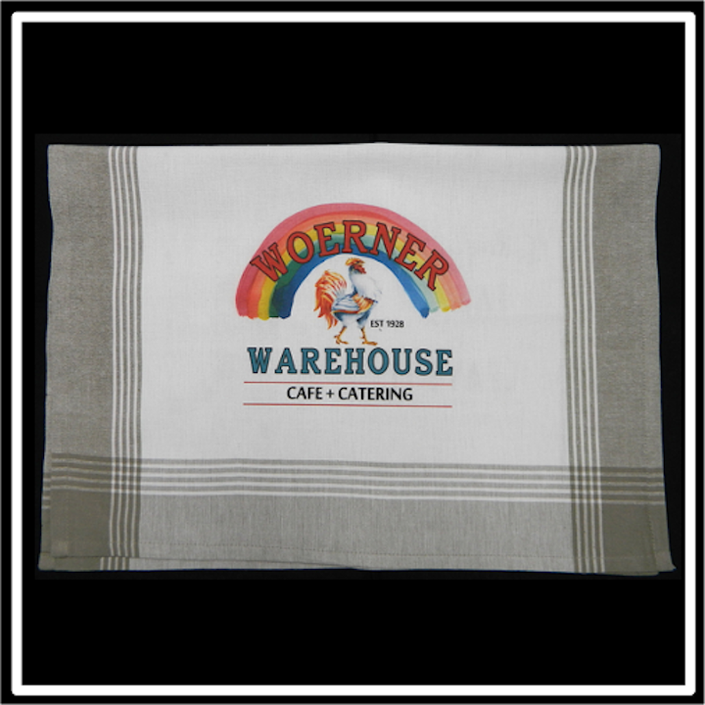 Taupe/White Plaid Kitchen Towel with Custom Print 7