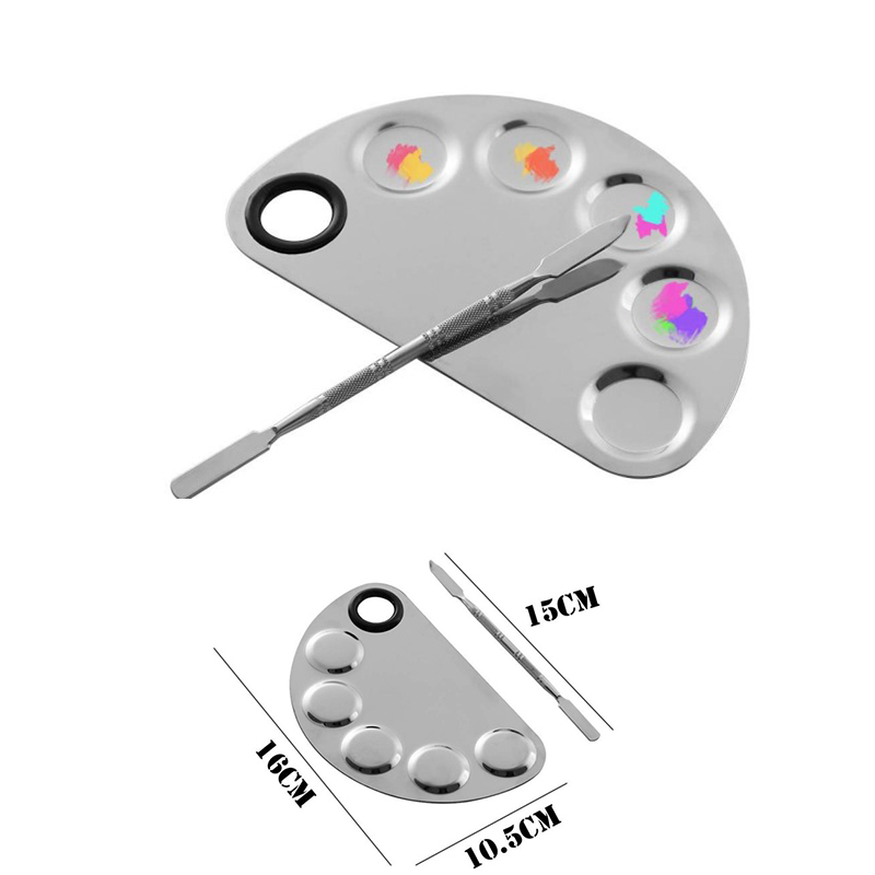 Stainless Steel Makeup Mixing Palette With Makeup Spatula