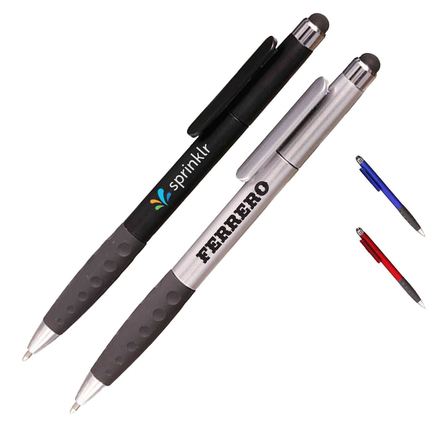 Twist Plastic Pens w/ Rubber Grip & Stylus Top Ballpoint Pen 1