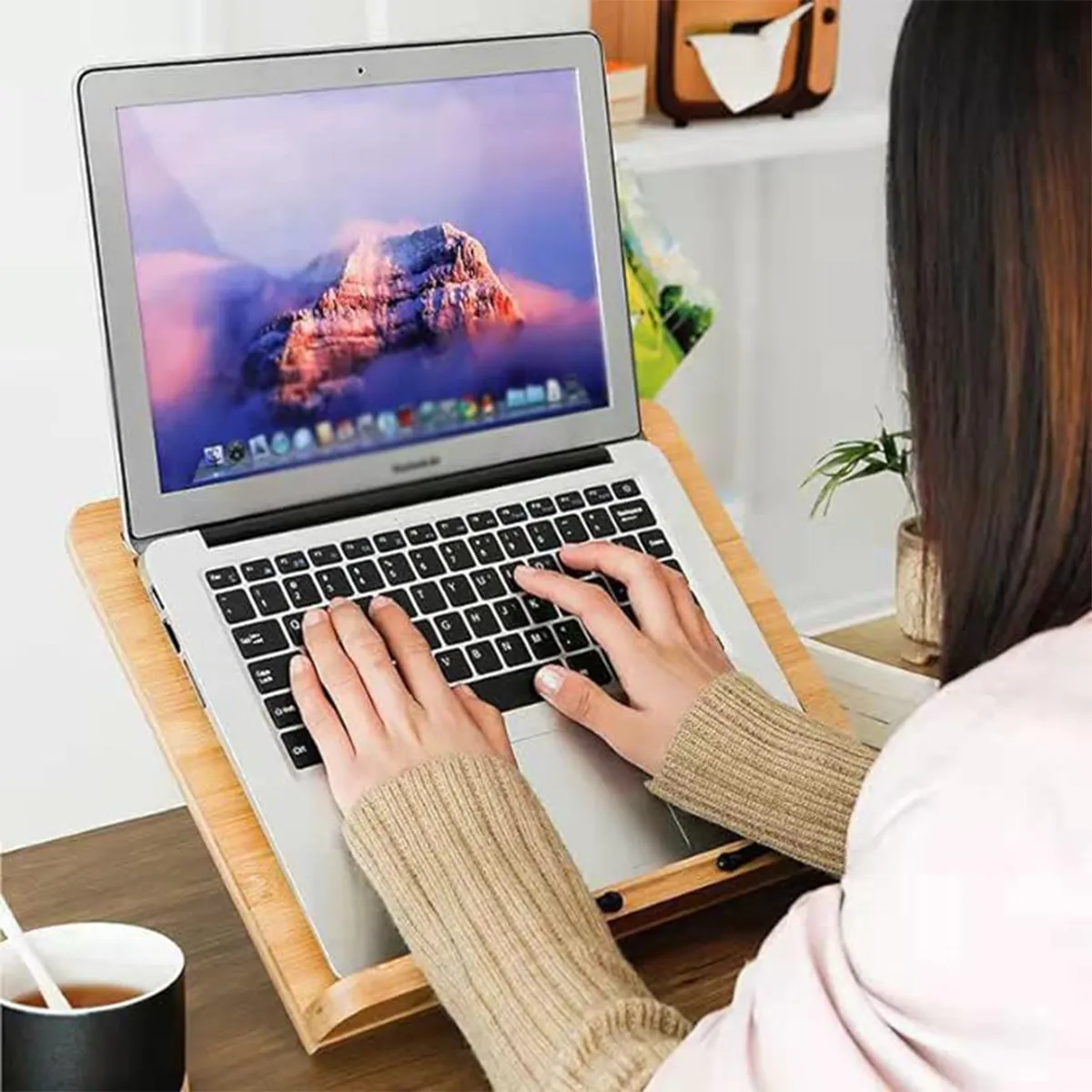 Bamboo Ergonomic Adjustable Book Stand With Fixed Arms 2
