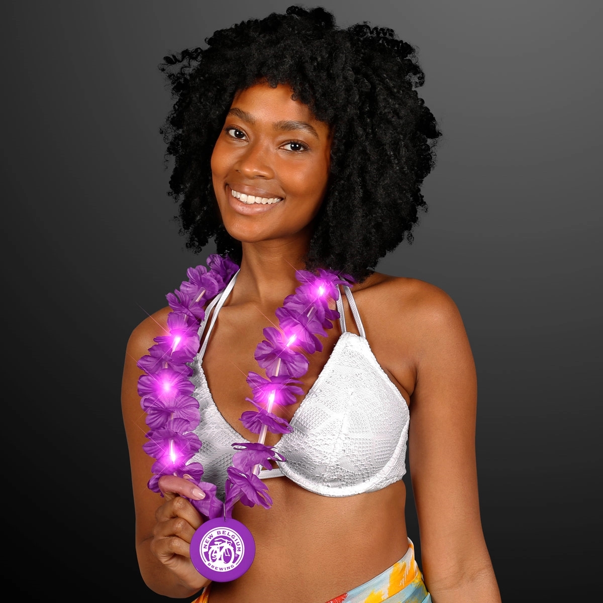 Light Up Purple Lei with Medallion 4