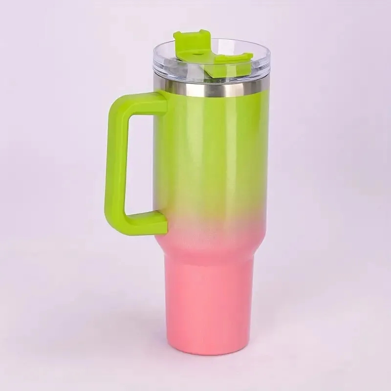 40oz Portable Rainbow Gradient Car Tumbler With Handle Straw 15