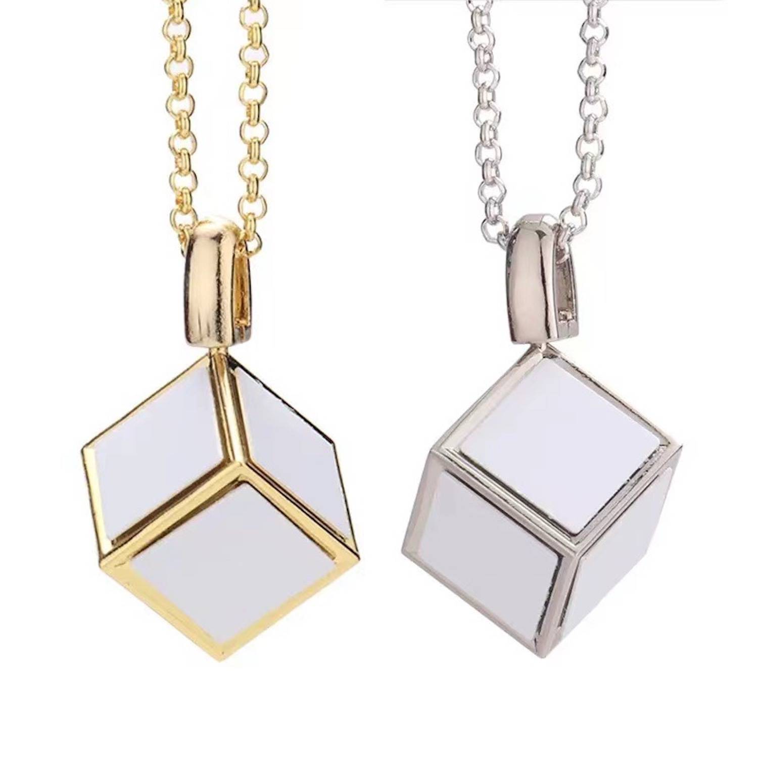 Blank Metal Jewelry Dice Square Pendant Necklace 7