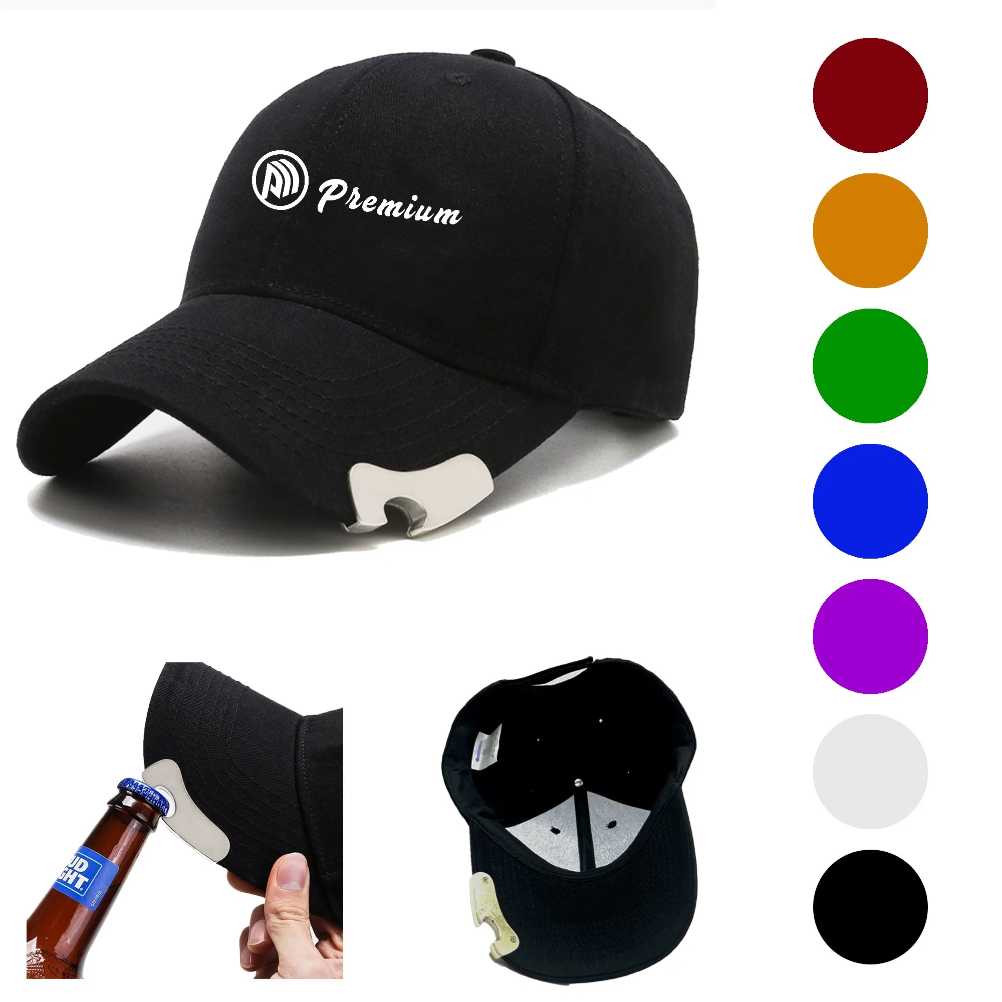 6-panel Cotton Baseball Cap with Bottle Opener