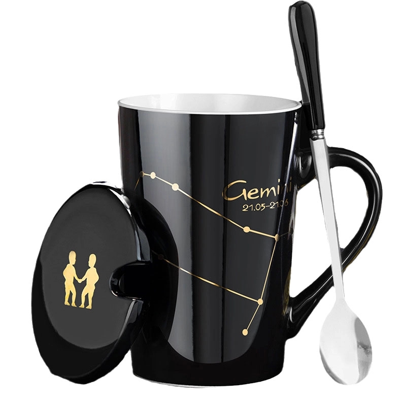 Custom 12 Constellation Ceramic Coffee Mug with lid spoon 5