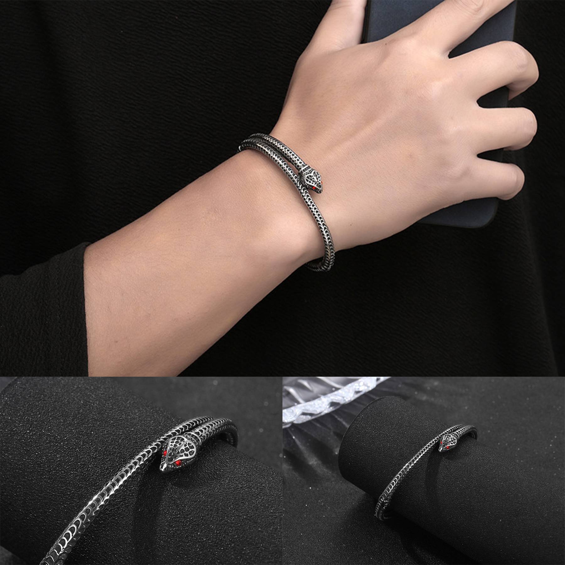 Stainless Steel Serpentine statement vintage ruby bracelet 4