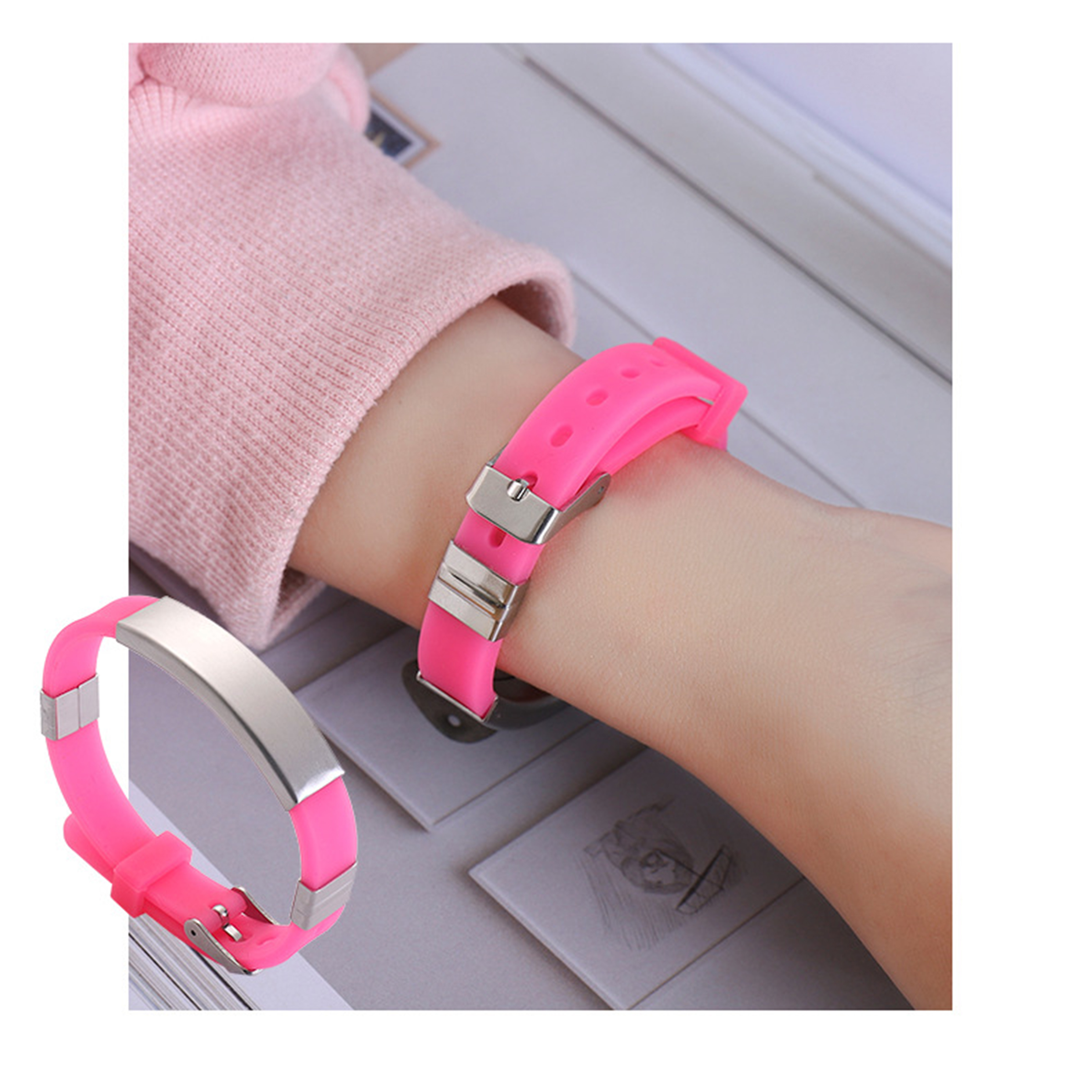 Silicone Stylish And Metal Id Bracelet 4