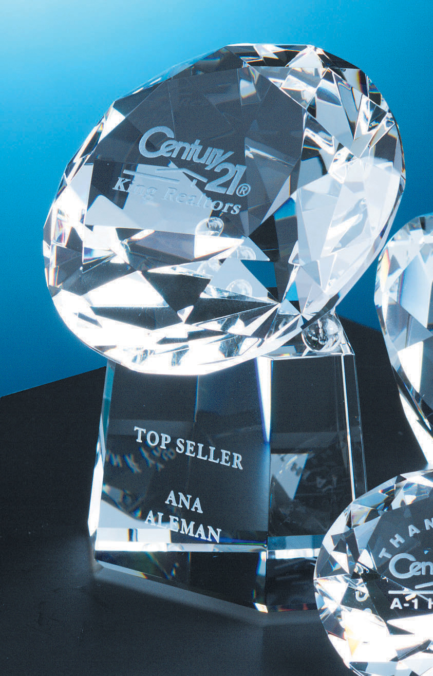5" Faceted Crystal Diamond Award w/Attached Base 2