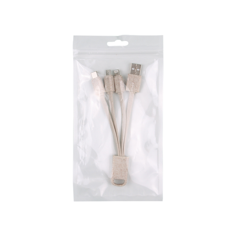 Eco Friendly Wheat Straw 4-in-1 Charging Cable With Type C, Lightning And Micro USB Connector 1