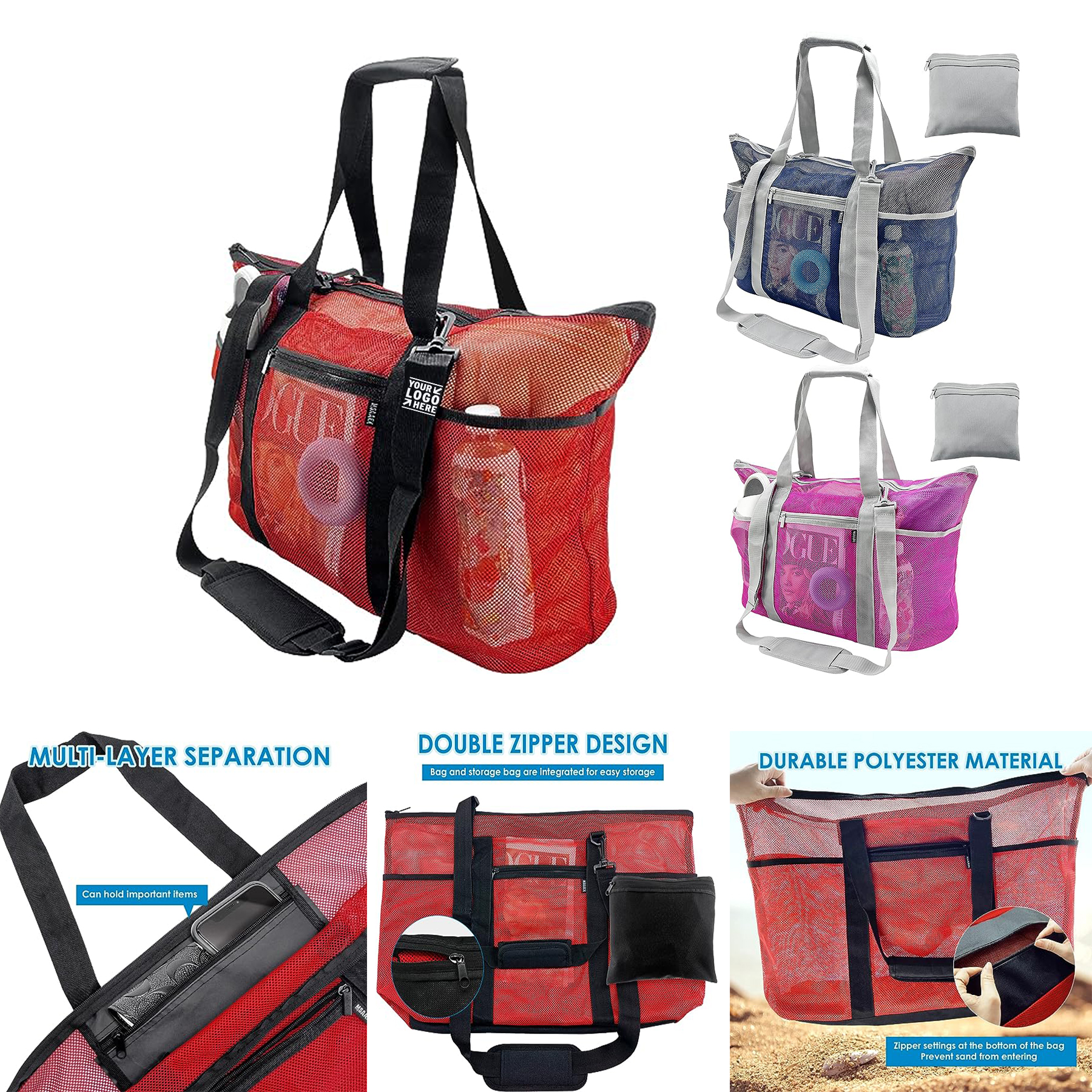9 Pockets Large Beach Tote Mesh Bag