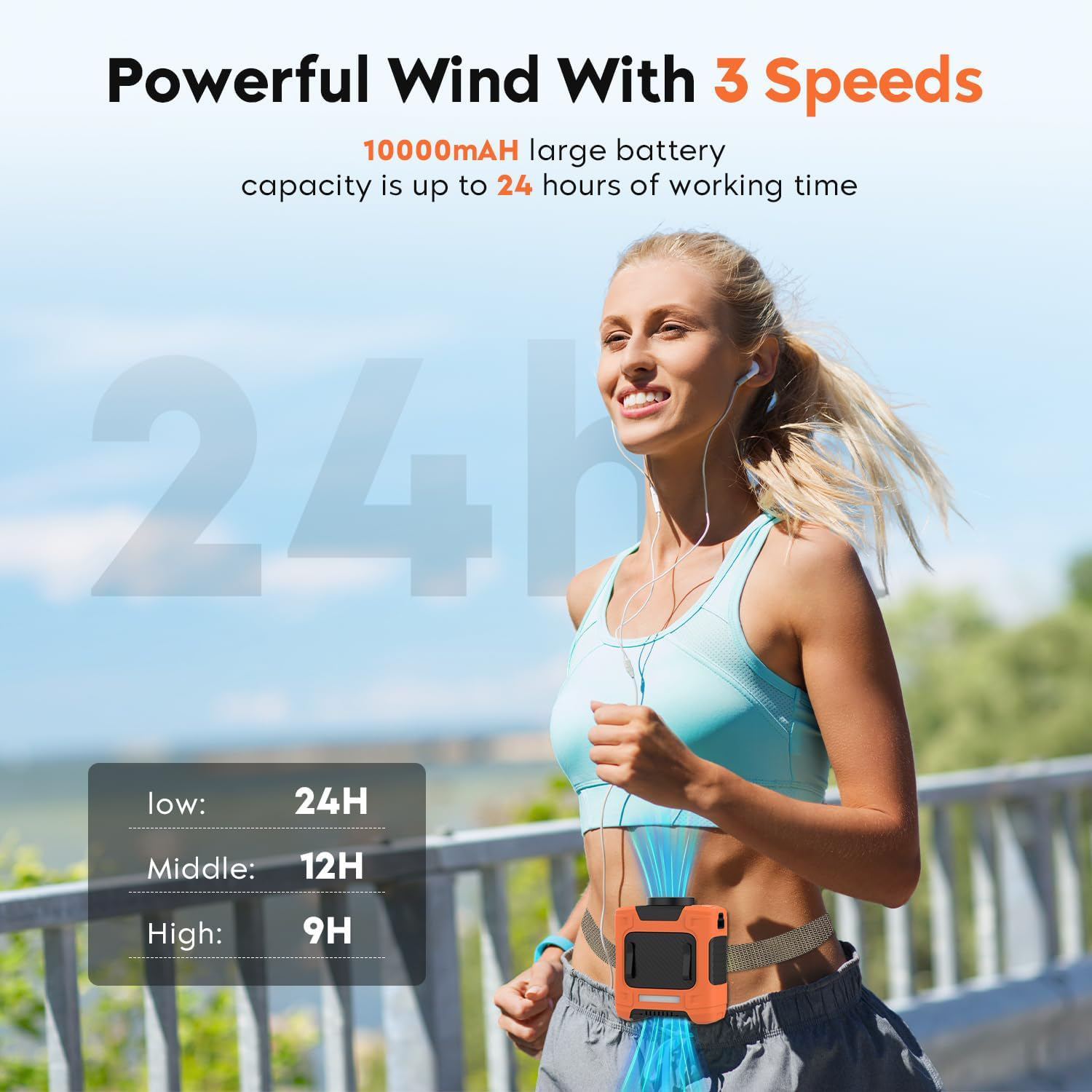 BreezeMax 3-in-1: Waist-Mounted Fan, Flashlight & Power Bank 12
