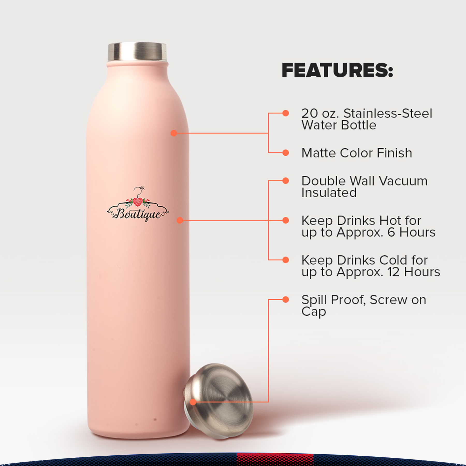Eacle Stainless Steel Water Bottle - 20 OZ., custom water bottle with logo imprint 7
