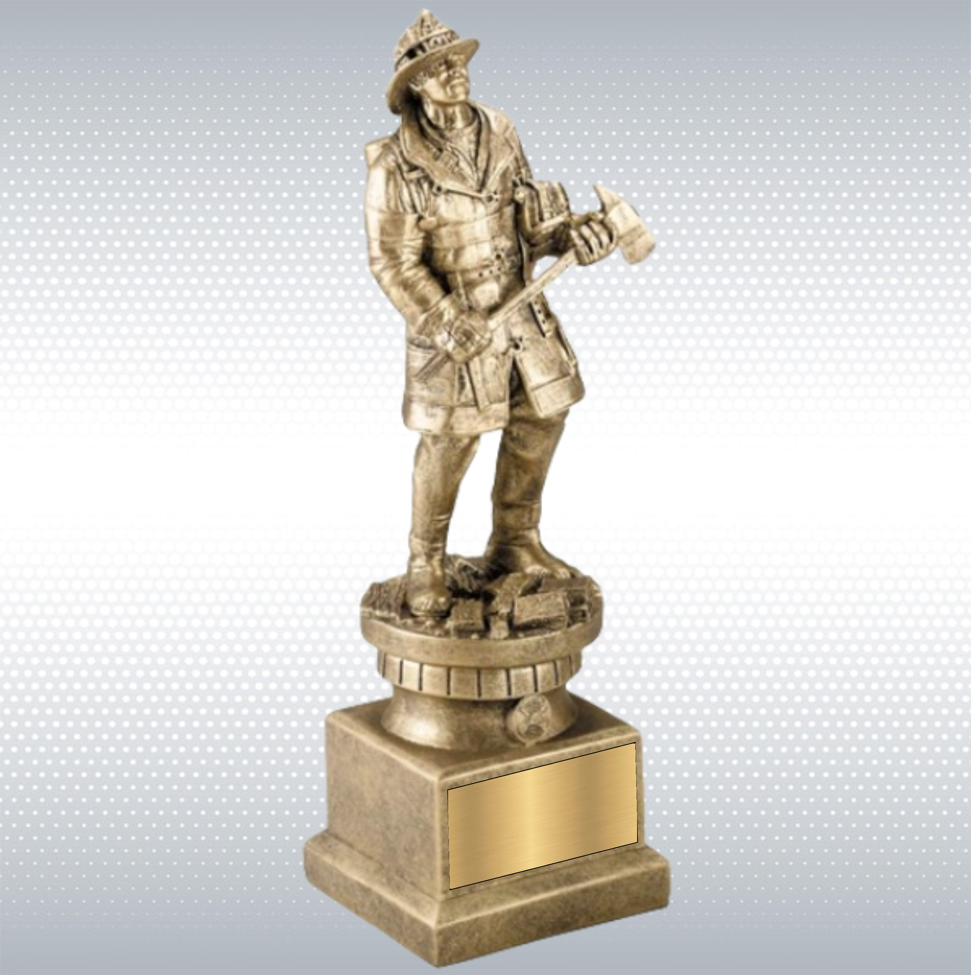 13" Premium Gallery Sculpture Golden American Hero Firefighter Fireman Resin Trophy Award 12