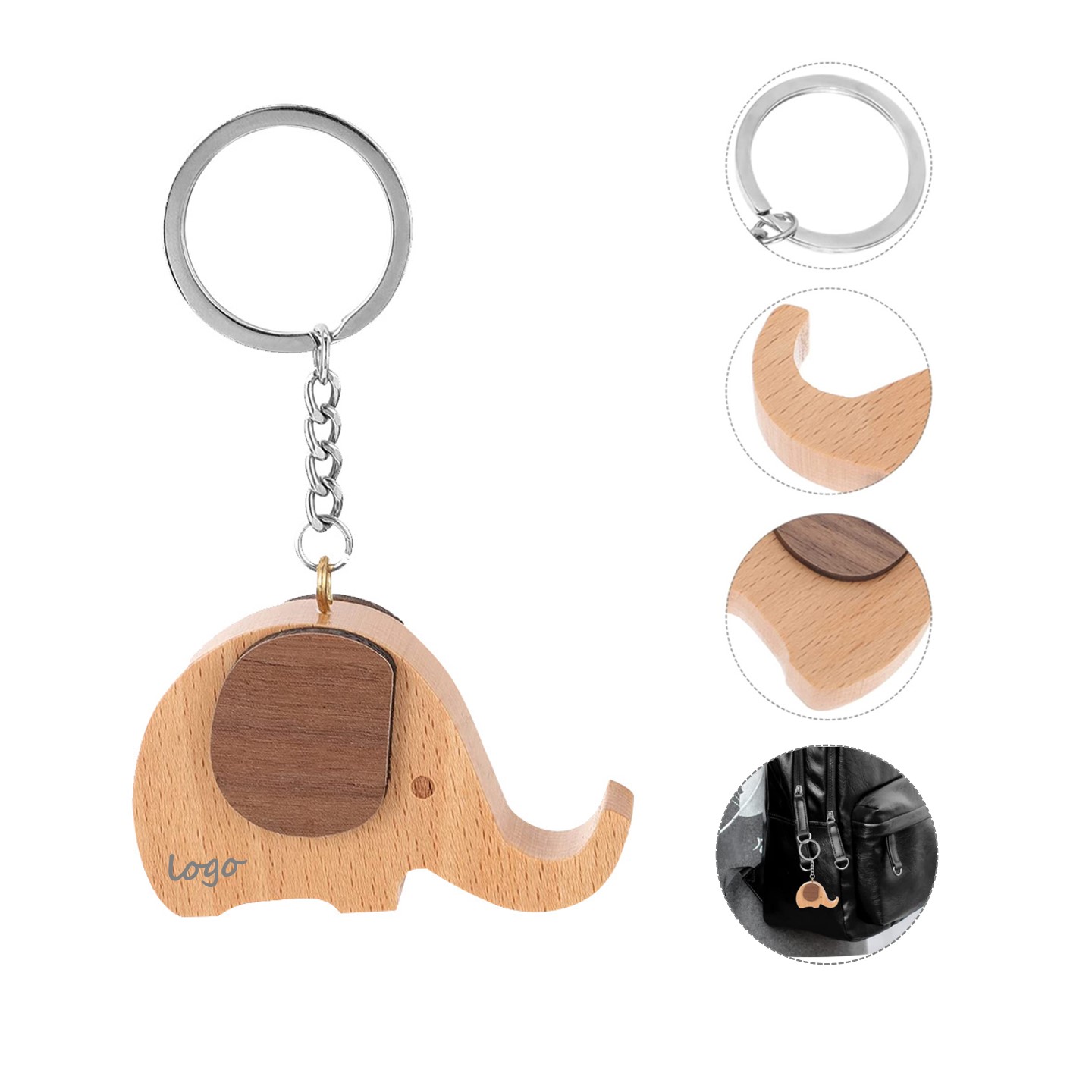 Wood Elephant Keychain 2