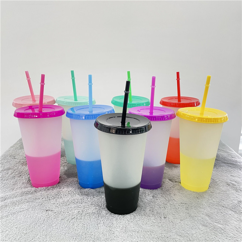 24 Oz. PP Plastic Color Changing Cup Set with Straws 6