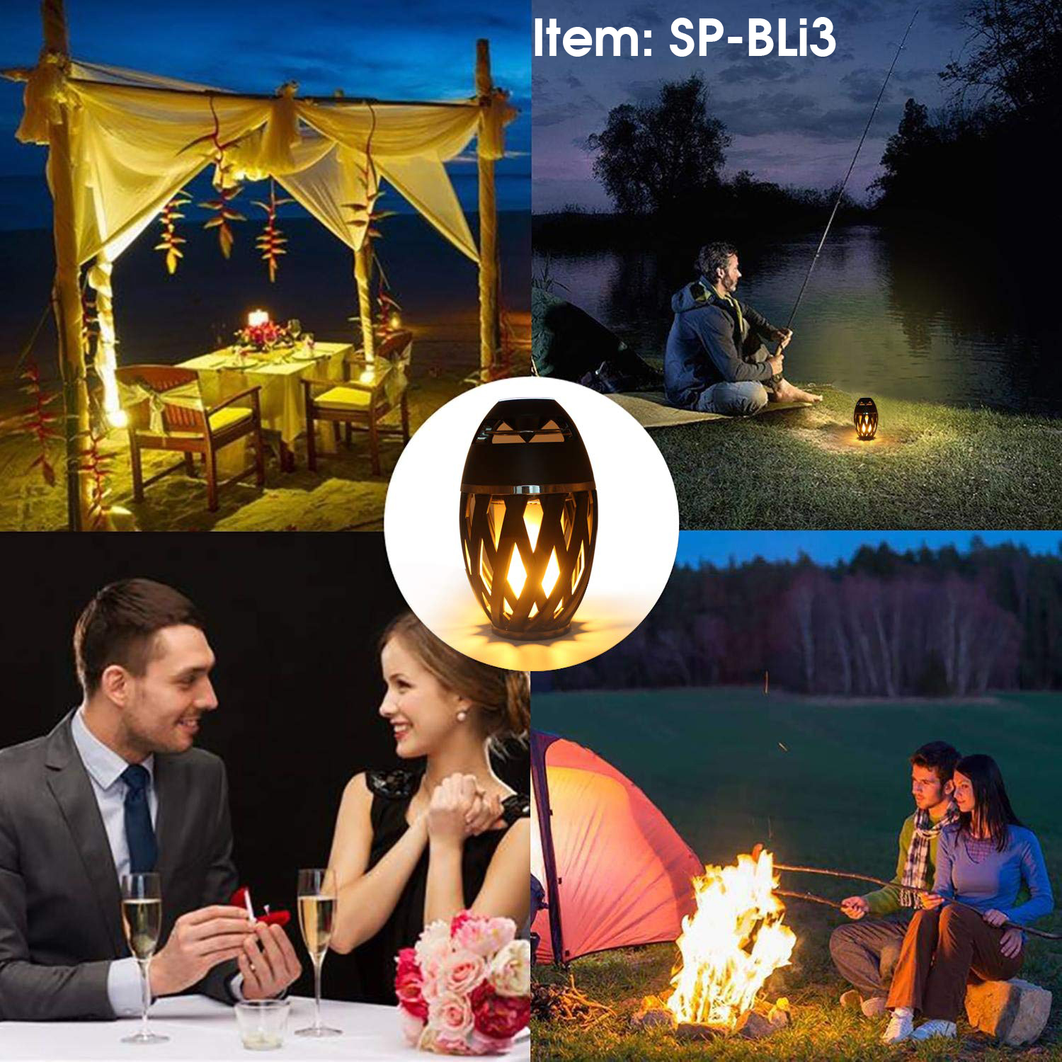 SonicWave LED Flame Torch Bluetooth Speaker Outdoor Waterproof IP65 4