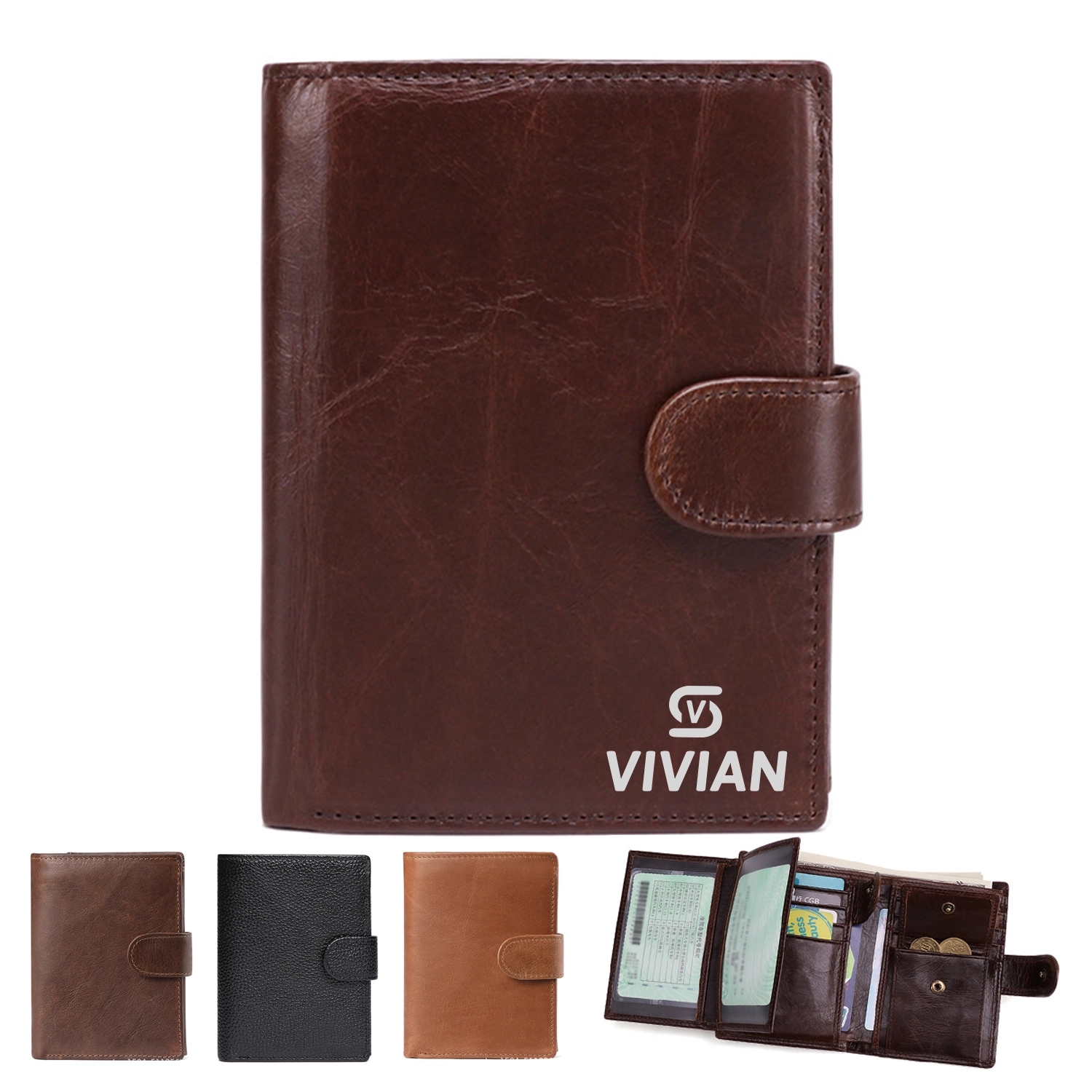 Men Geniune Leather Trifold Wallet W/ Rfid Blocking 2
