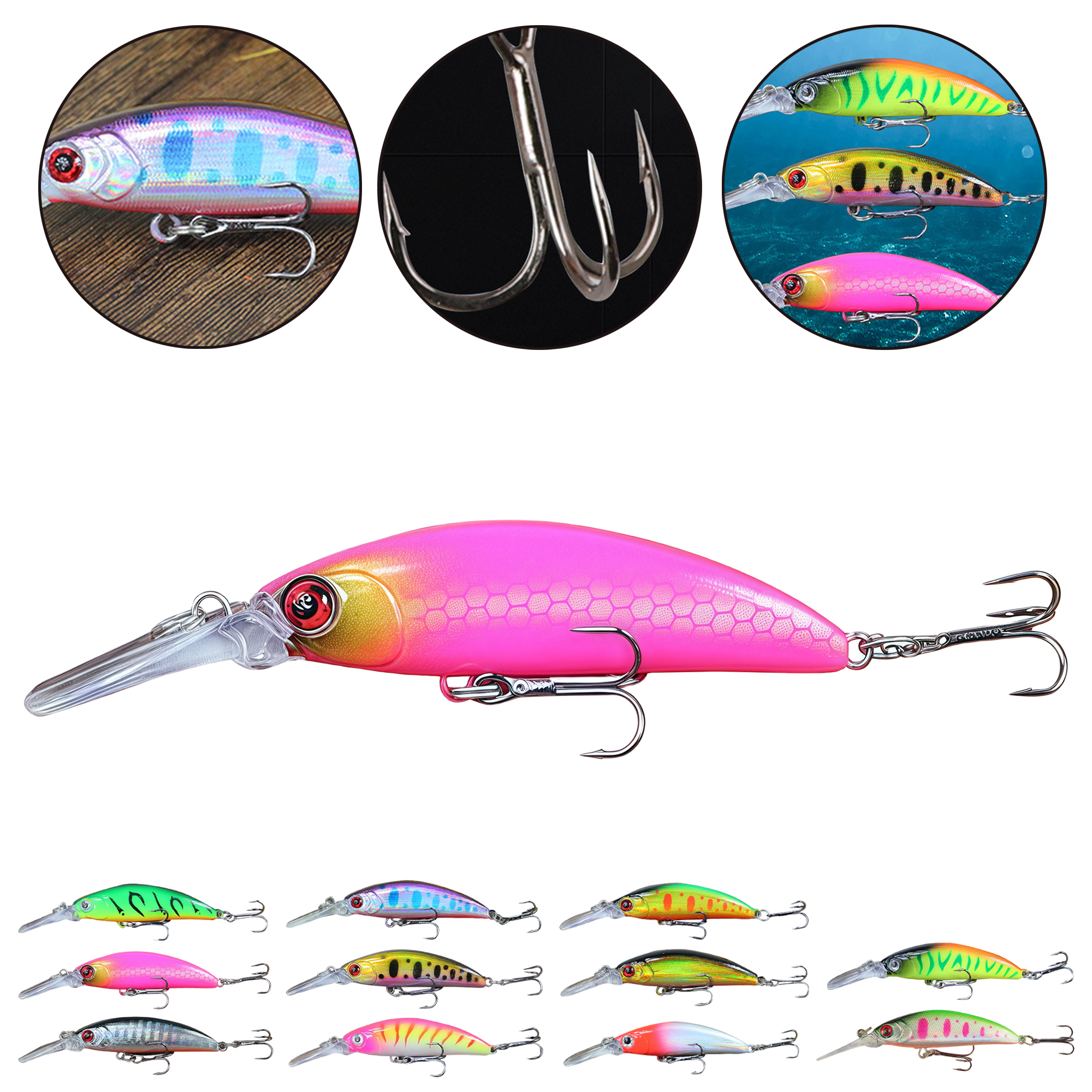 70mm 6g Diving Minnow Hard Lure with Long Lip for Long Casting Bass Pike Fishing 6