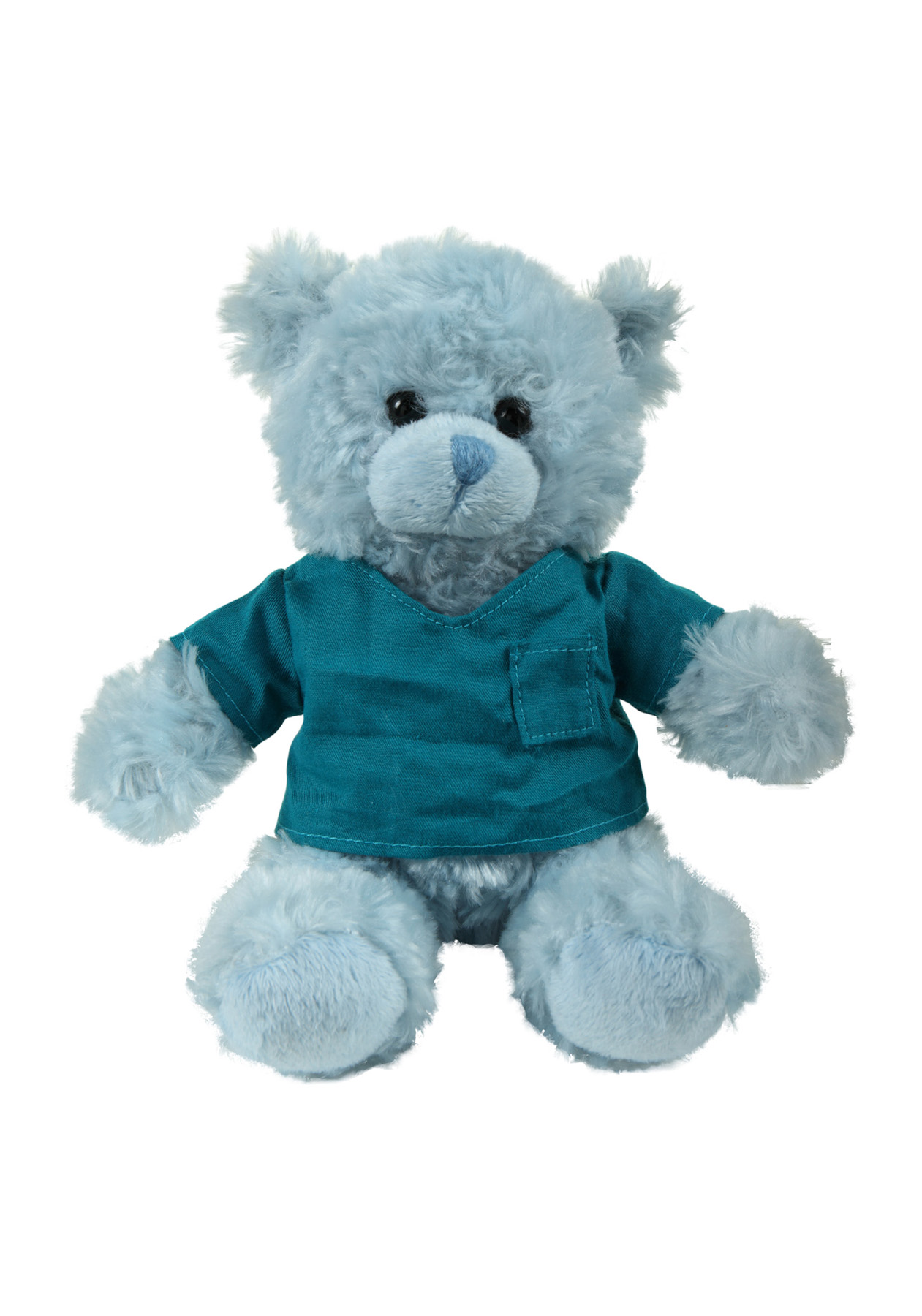 soft plush Blue Curly Sitting Bear  with Medical Scrub