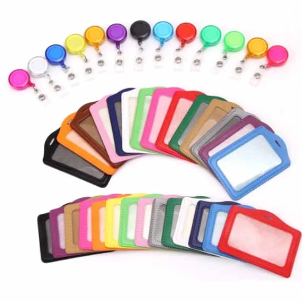 PU ID Credit Card with Retractable Badge Holder Reel Clip 7